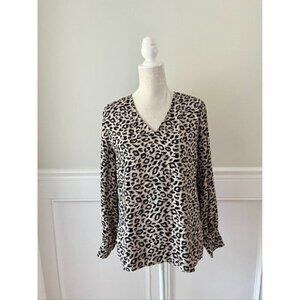 Nordstrom Halogen Leopard Print Long Sleeve Blouse XS